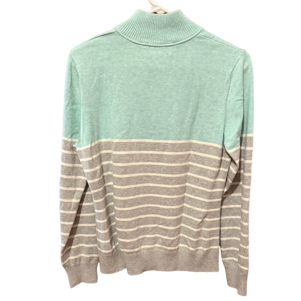 Vineyard Vines Green and Gray Zip Up Sweater with Knit Design - Picture 2 of 3